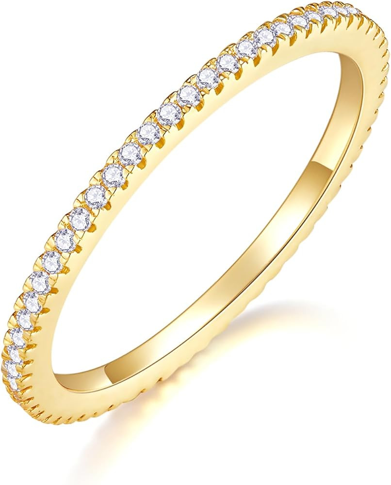 MINDDHA 14K Gold Plated- Cubic Zirconia Simulated Diamond Stackable Eternity Bands/Silver, Gold R... | Amazon (US)