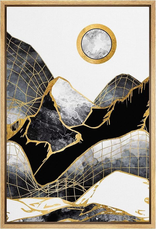SIGNFORD Framed Canvas Print Wall Art Gold Black Granite Marble Mountain Range Nature Abstract Il... | Amazon (US)