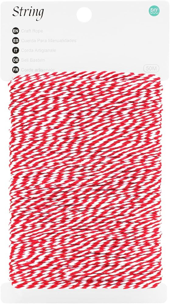 KINGLAKE Red and White Twine - 2mm Cotton Bakers Twine Red and White Christmas Ribbon String Holi... | Amazon (US)