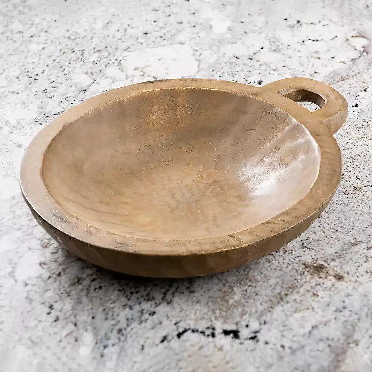 Graywash Side Handle Mango Wood Bowl | Kirkland's Home