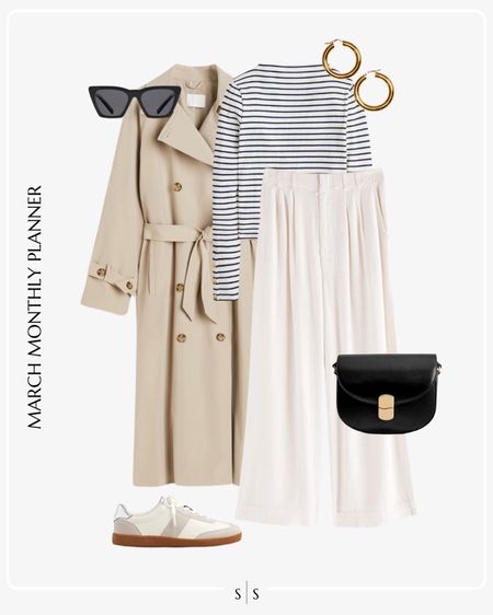 Monthly outfit planner: MARCH: Winter to Spring transitional looks | striped long sleeve tee, trouser pant, trench coat, sneaker, crossbody saddle bag, gold hoops

See the entire calendar on thesarahstories.com ✨ 


#LTKstyletip