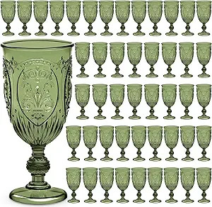 48 Pcs Plastic Goblets 7.5oz Vintage Goblet Plastic Wine Glasses Colored Retro Embossed Water Gob... | Amazon (US)