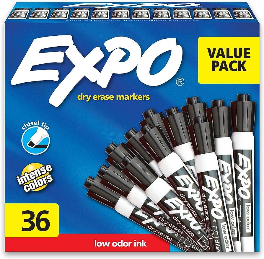EXPO Low Odor Dry Erase Markers, Chisel Tip, Black, 36 Count | Amazon (US)