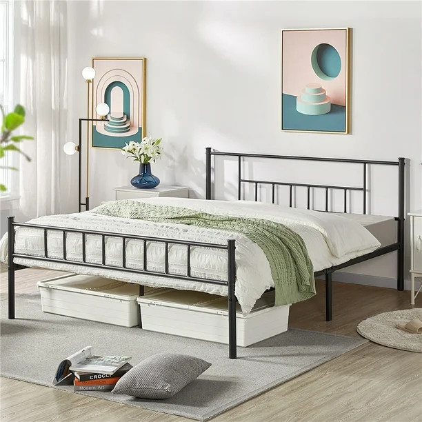 SmileMart Modern Spindle Headboard & Footboard Metal Queen Bed, Black - Walmart.com | Walmart (US)