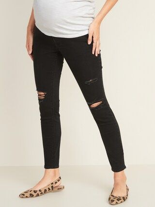 Maternity Full-Panel Distressed Rockstar Super Skinny Jeans | Old Navy (US)