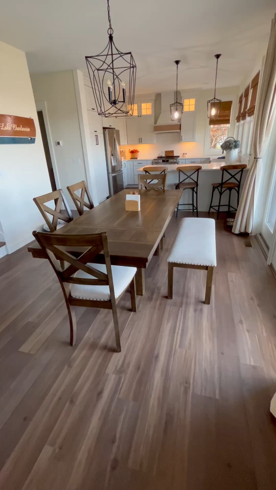We were so excited when we found this Ashley farmhouse kitchen set for our lake house. We needed something that was a little bit narrower due to the space, but also needed to seat enough people. Enter this set. This is with the leaf extenders in. We opted for four chairs and a bench. It has held up so nicely!! 

#LTKHome #LTKFamily
