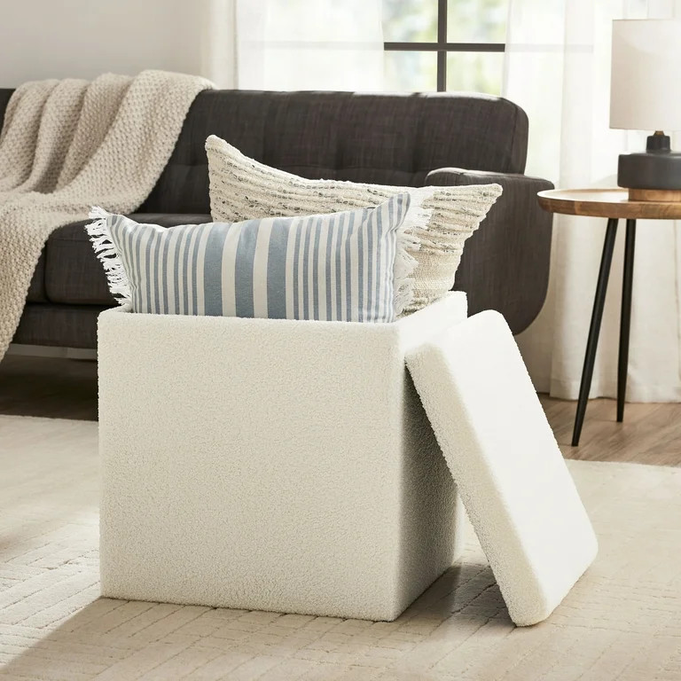 Mainstays Large Cube Storage Ottoman, Cream | Walmart (US)