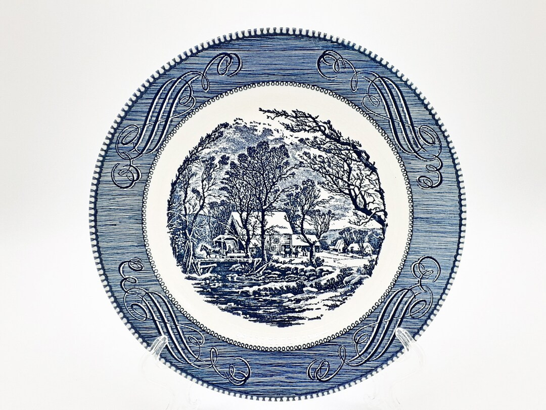 Vintage Currier & Ives Blue - "pattern Old Grist Mill" - by Royal -dinner Plate (551) - Etsy | Etsy (US)