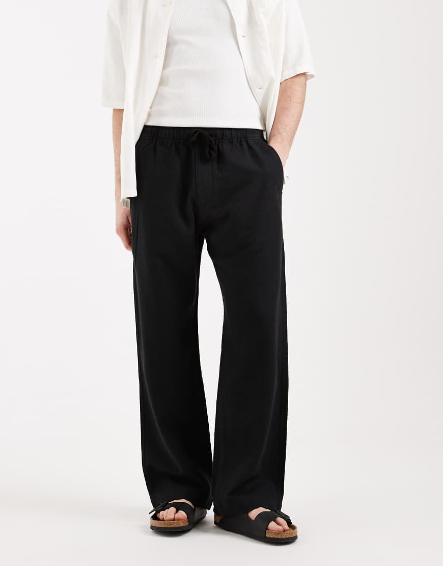 Abercrombie & Fitch linen blend baggy fit trousers in black | ASOS (Global)