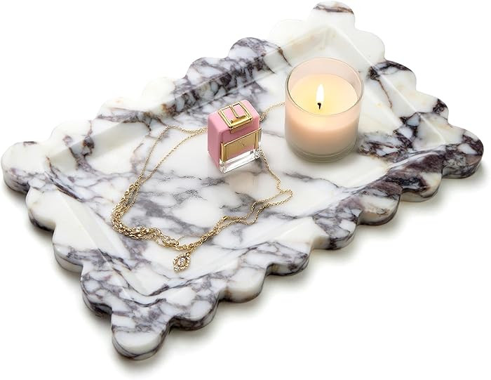 Calacatta Viola Natural Marble Tray, Scalloped Bathroom Tray, Luxury Decorative Trays for Bathroo... | Amazon (US)