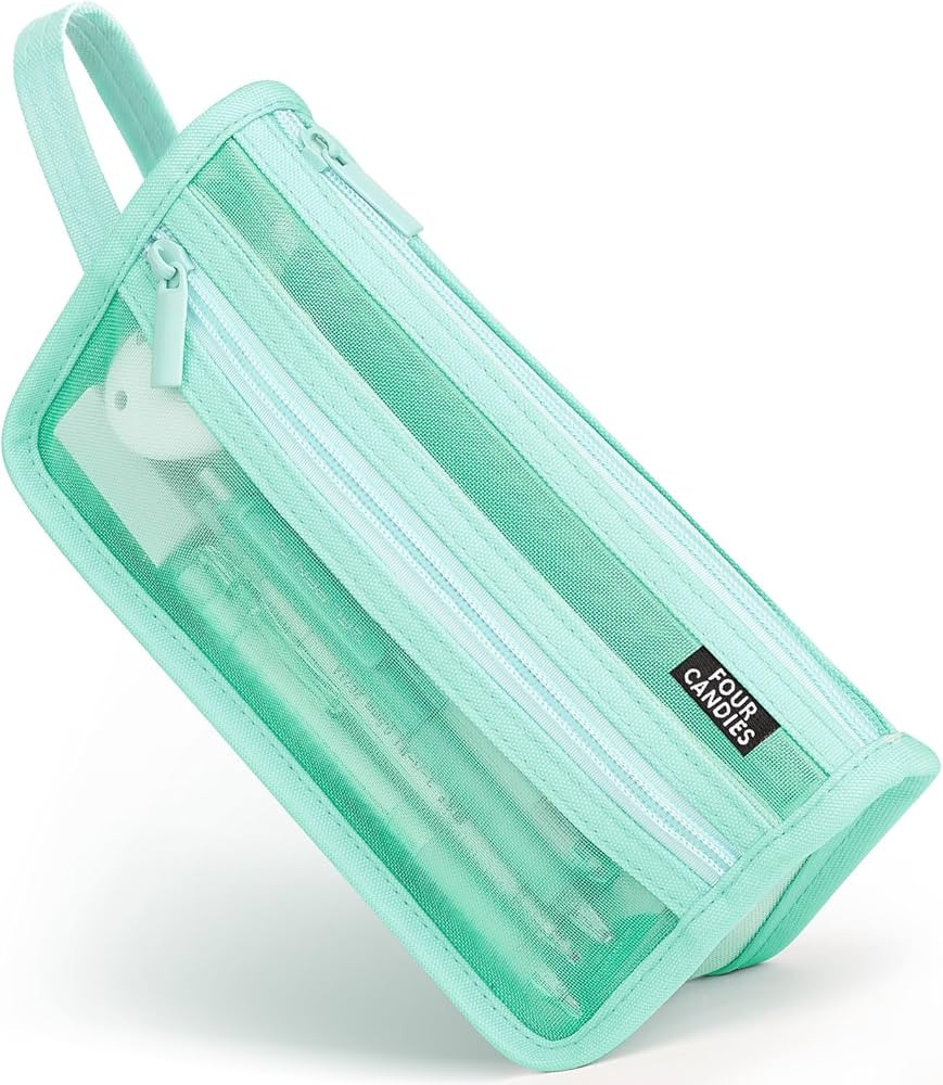 Four Candies Grid Mesh Pencil Case with Handle and Zipper, Clear Double-layer Pencil Pouch Marker... | Amazon (US)