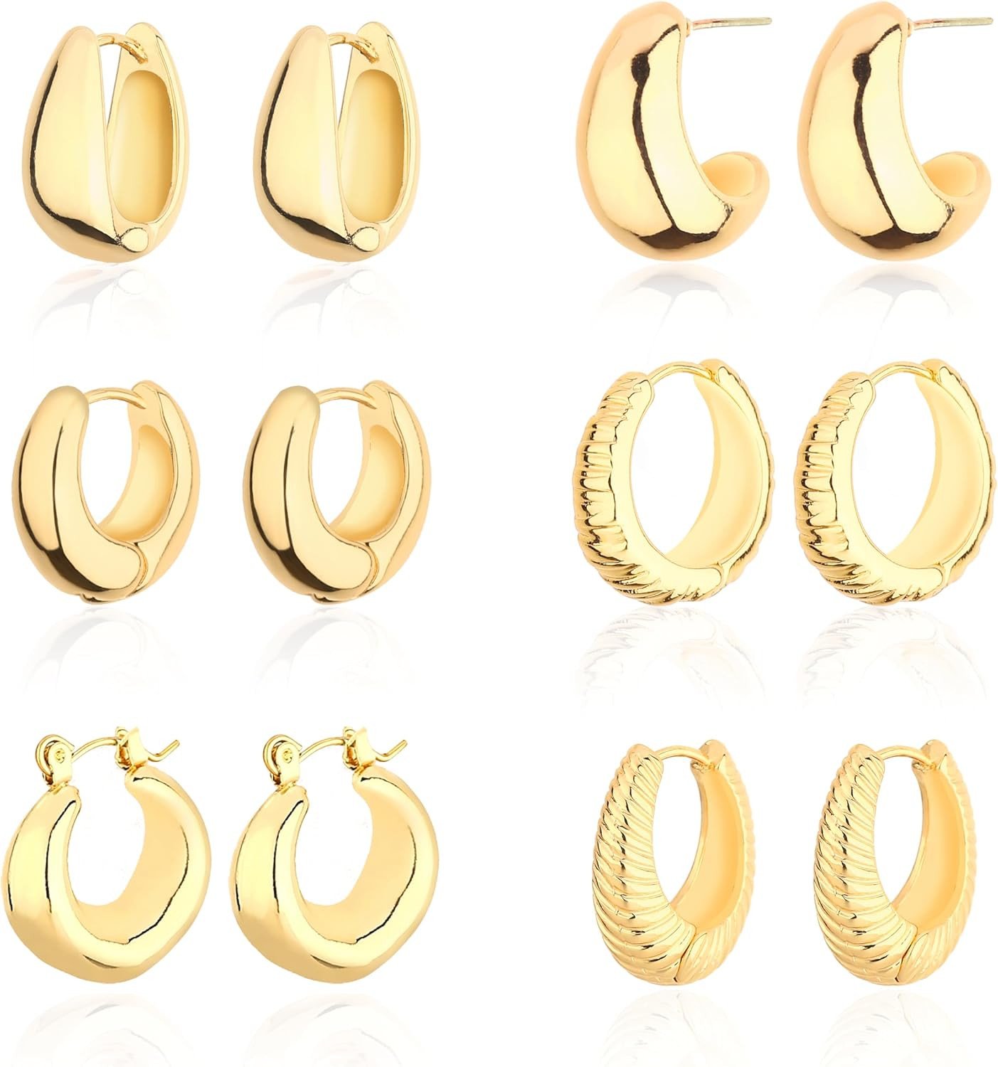 Wgoud 6 Pairs Chunky Gold Hoop Earrings for Women, 14K Gold Plated Hoop Earrings Hypoallergenic, Thick Lightweight Twisted Huggie Hoops Earring Set for Women’s Jewelry GIfts | Amazon (US)