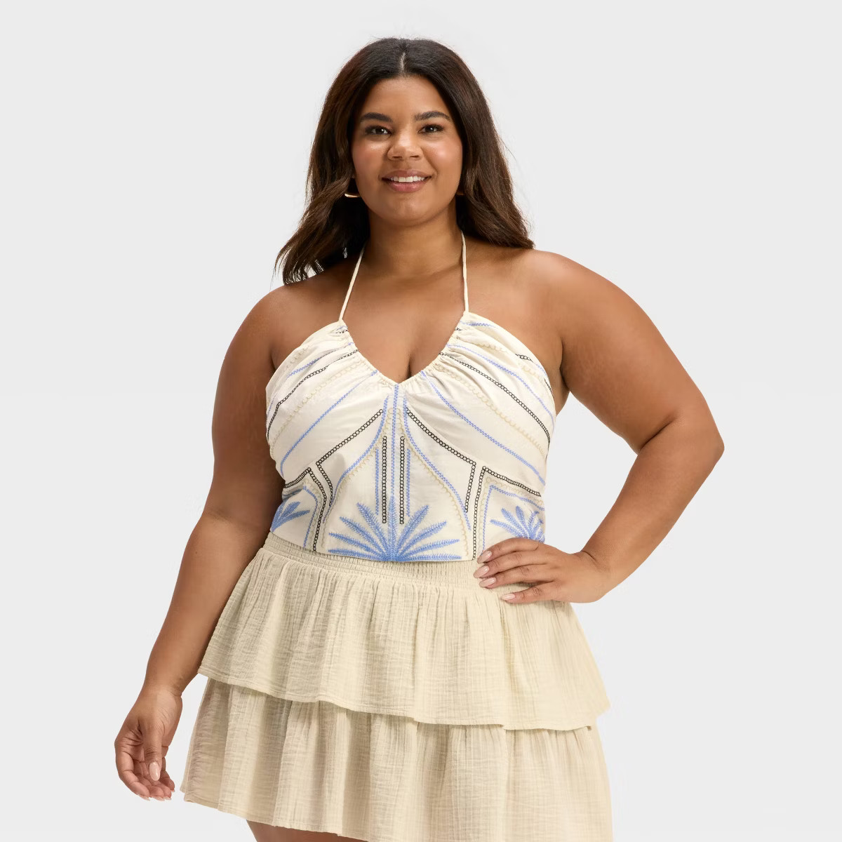 Women's Embroidered Halter Top - Universal Thread™ Blue | Target