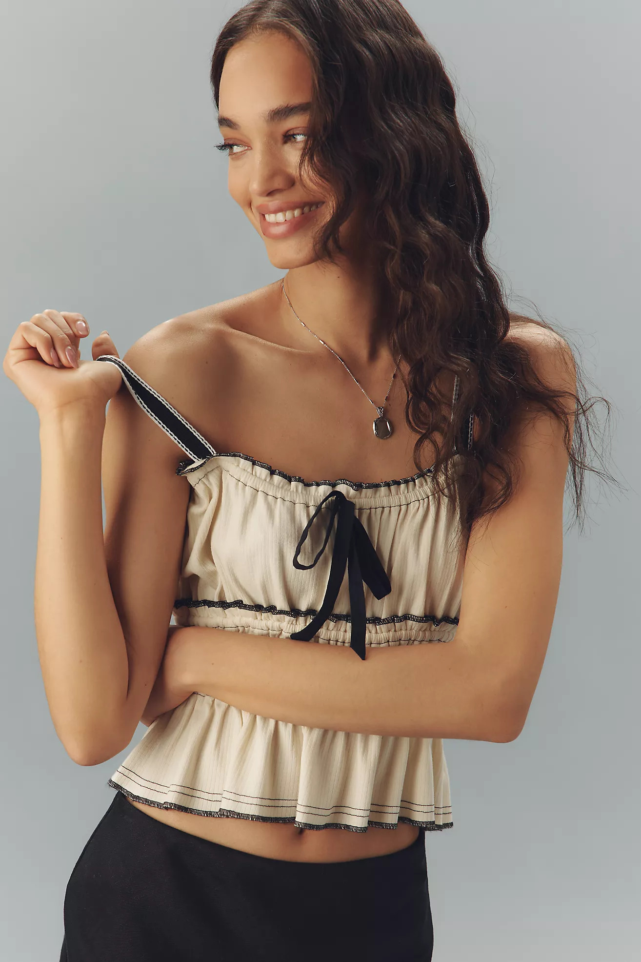Pilcro Tiered Ruffle-Hem Ruched Tank Top | Anthropologie (US)