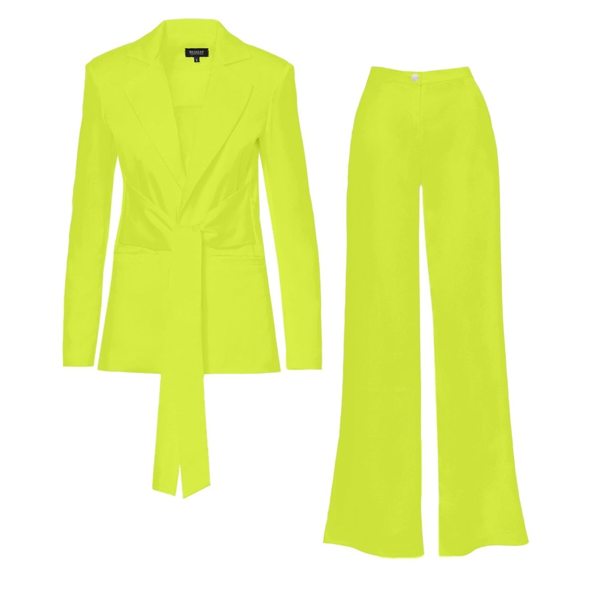Neon Green Suit With Blazer With Scarves And Wide Leg Pants | Wolf & Badger (US)