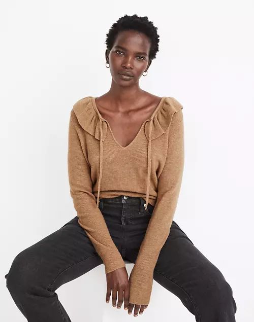 Tie-Neck Ruffle Pullover Sweater | Madewell