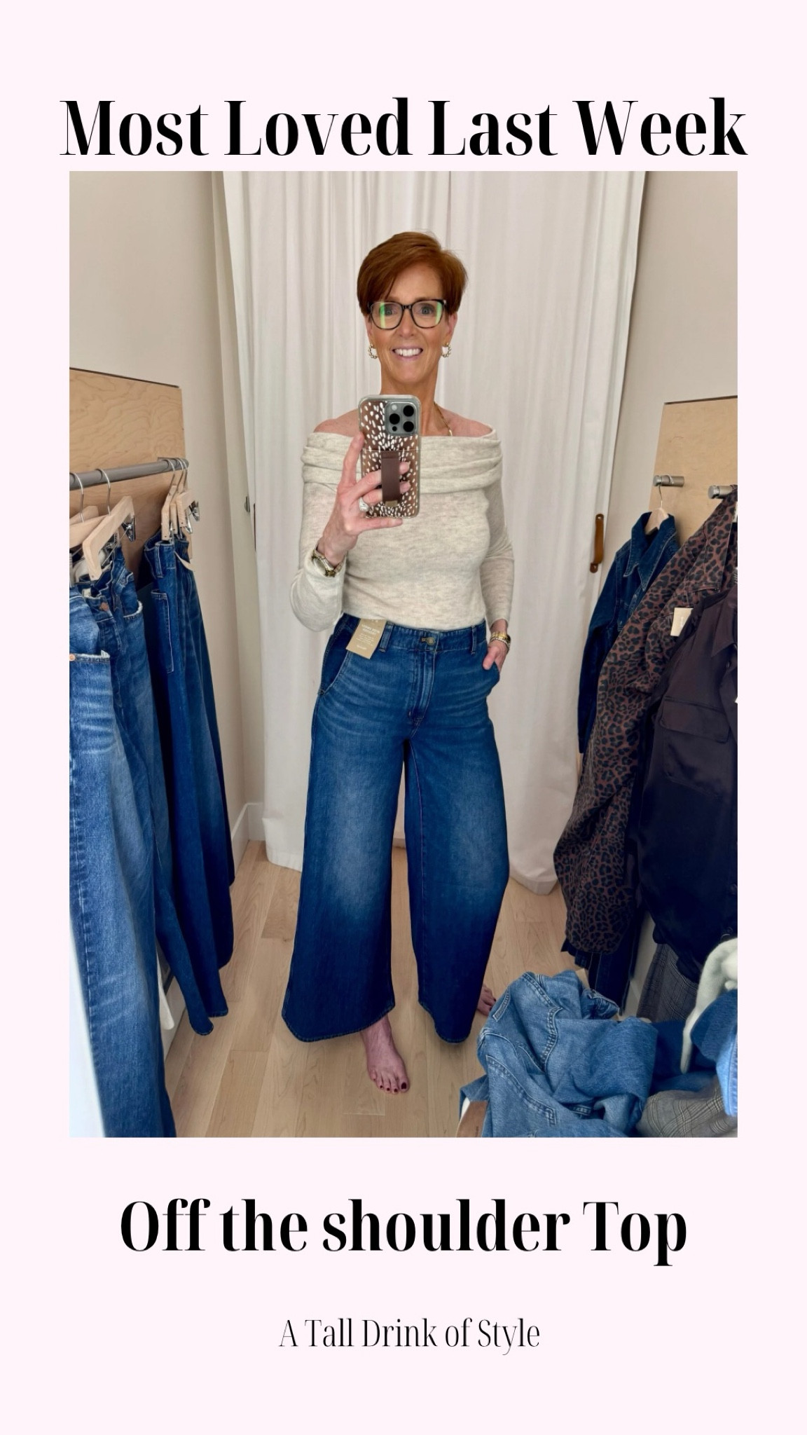 Most popular in my LTK shop last week
Love both this lightweight off the shoulder sweater and these wide leg trouser jeans both from Madewell.
Sweater size small
jeans size 29

#LTKStyleTip #LTKWorkwear #LTKOver40