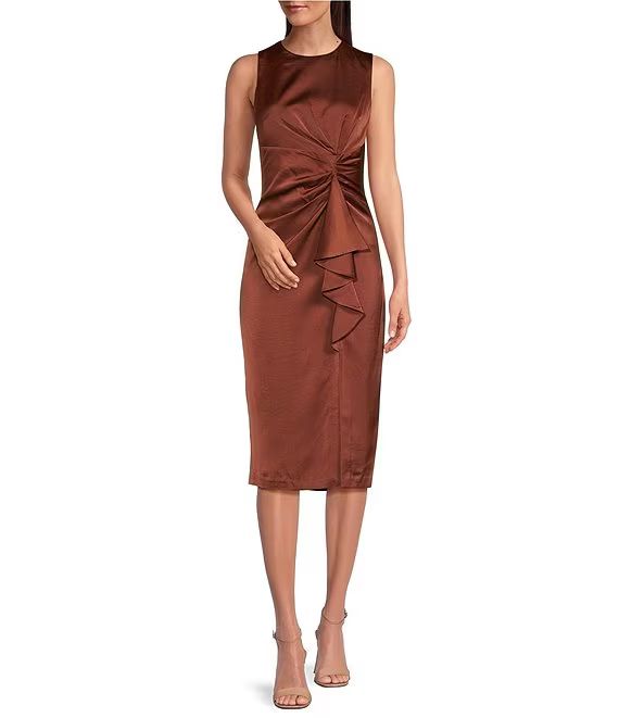 Vince Camuto Satin Tuck Waist Ruffle Skirt Midi Dress | Dillard's | Dillard's