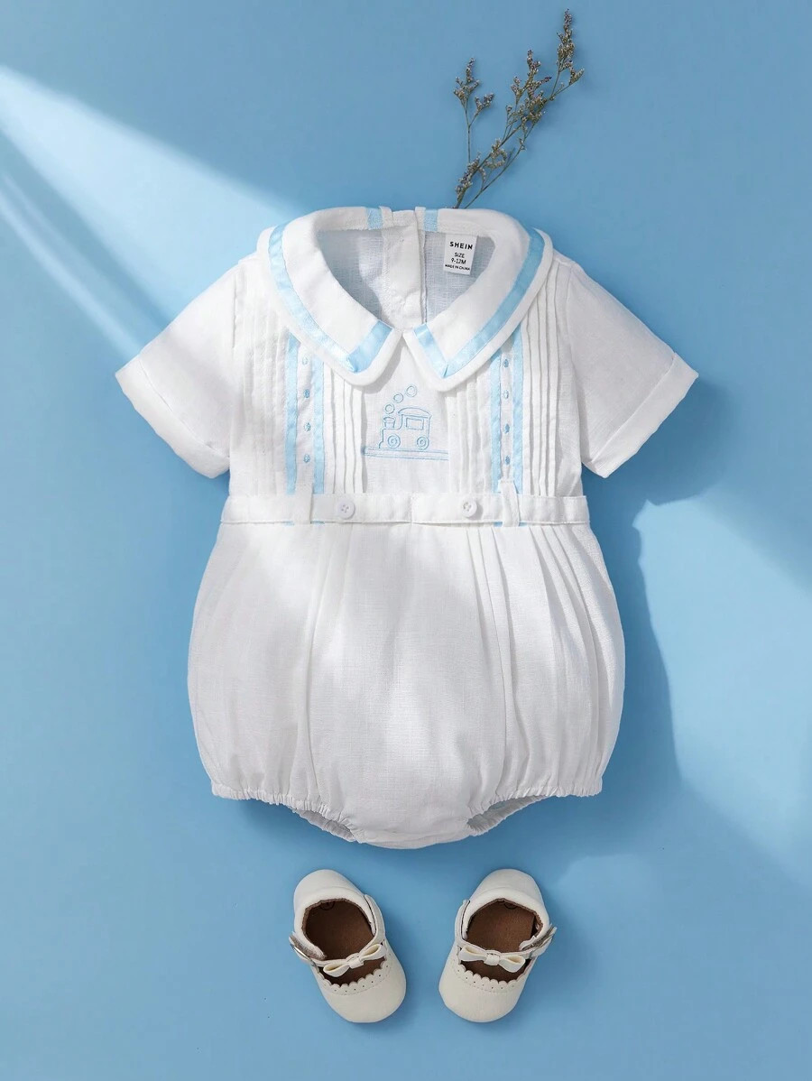 Souflis Summer Pure Cotton Embroidered Ha-Yi Bodysuit For Baby Girls, British Style, Breathable, ... | SHEIN