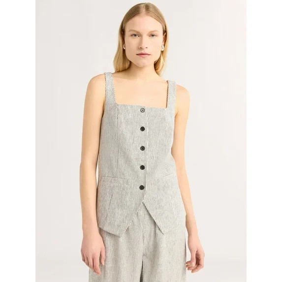 Scoop Chaleco Largo de Mezcla de Lino para Mujer y Mujer Talla Plus, Tallas XS-4X | Walmart (US)