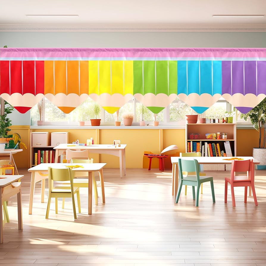 6 Pcs Classroom Rainbow Curtains Decorations Back to School Colorful Pencils Curtains Classroom S... | Amazon (US)