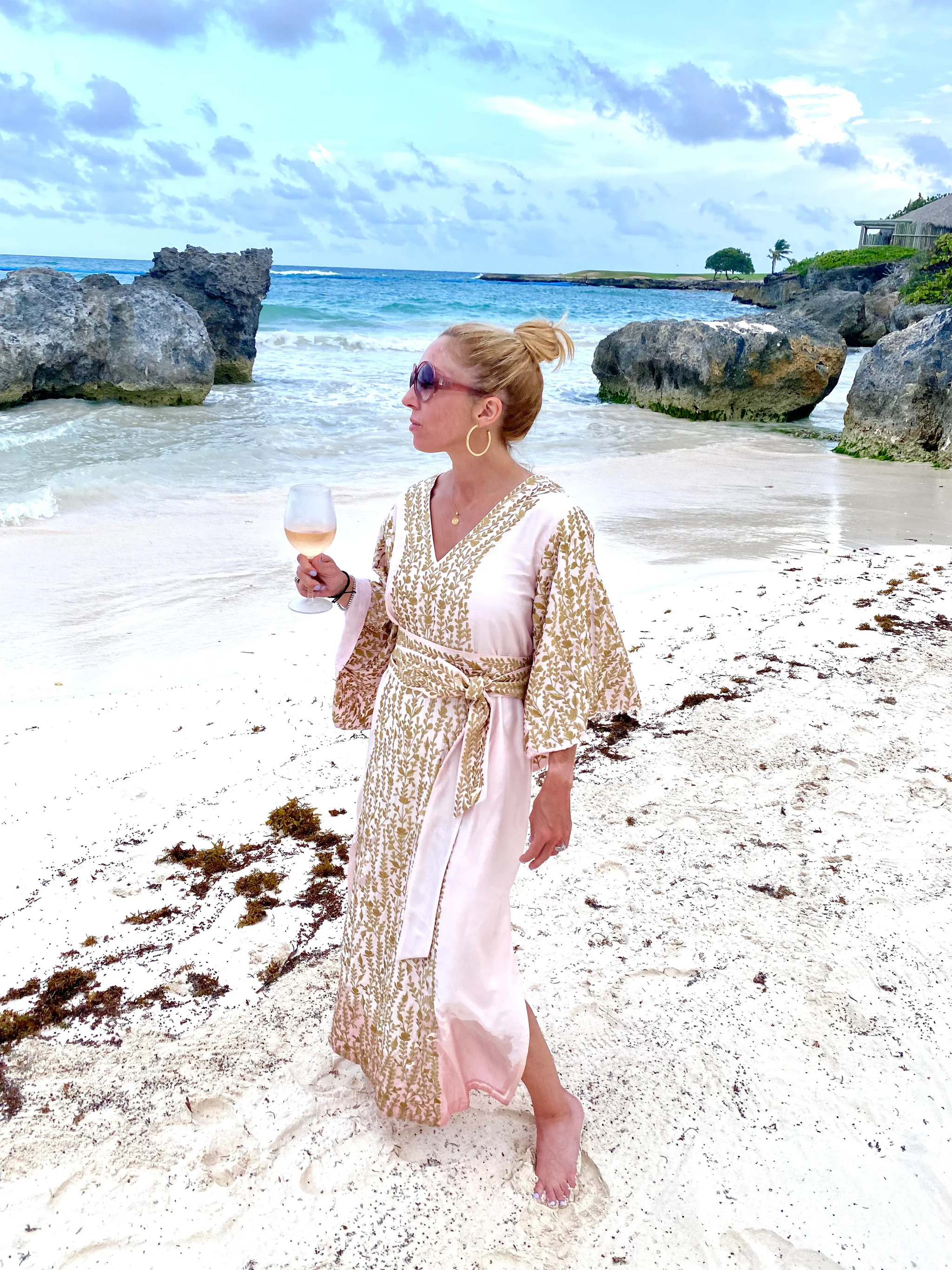 SS Kaftan | Dusty Blush/Antique Gold Silk | SUE SARTOR
