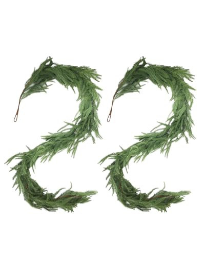 Katflyee 2Pcs Norfolk Pine Garland, 6Ft Real Touch Spring Garland, Realistic Natural Green Artificial Greenery for Table, Mantle, Wall, Indoor, Outdoor Decoration | Amazon (US)