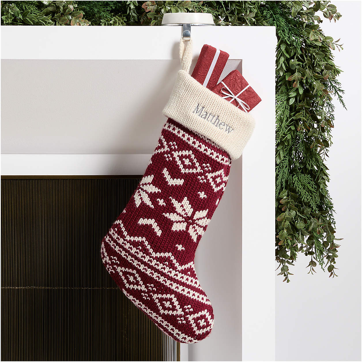 Red Knit Fair Isle Christmas Stocking | Crate & Barrel | Crate & Barrel