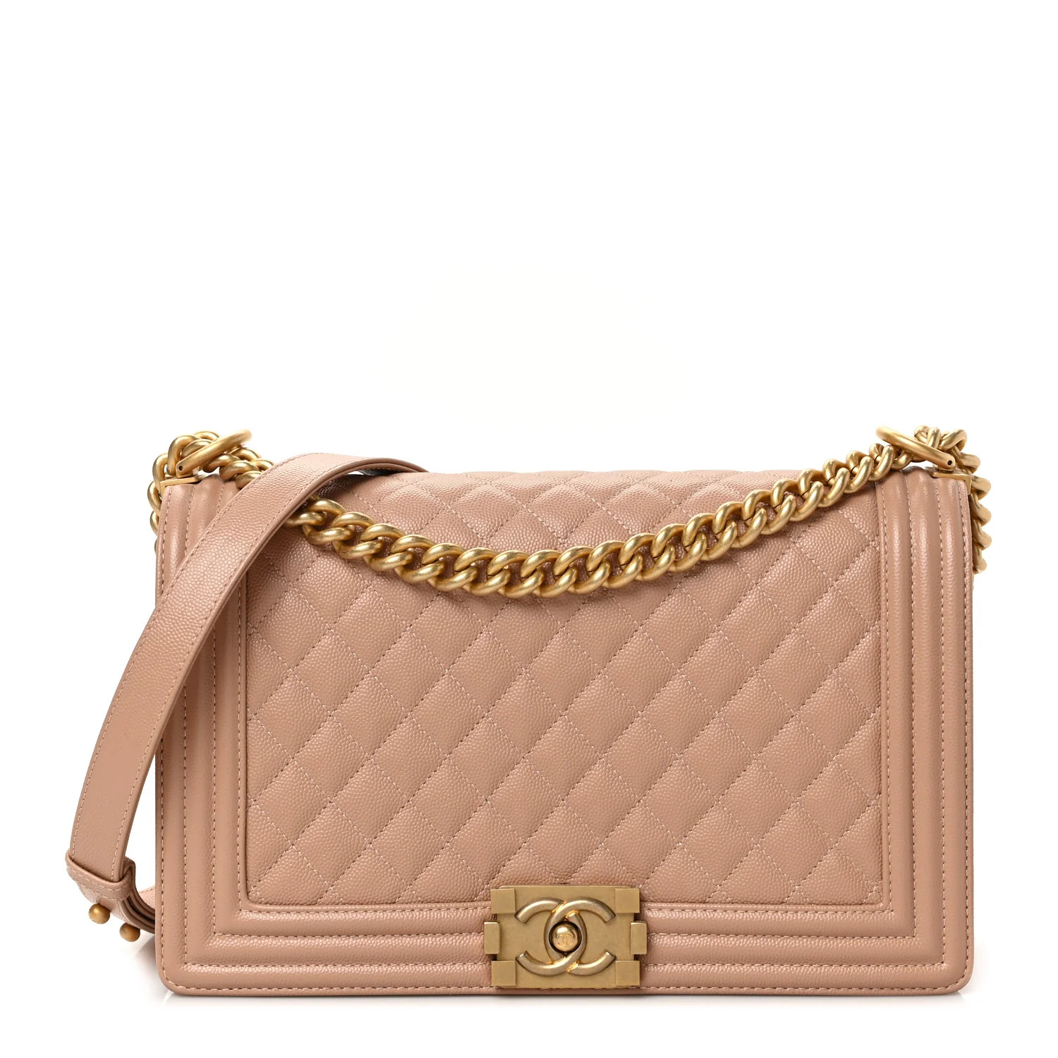 Caviar Quilted New Medium Boy Flap Camel | FASHIONPHILE (US)