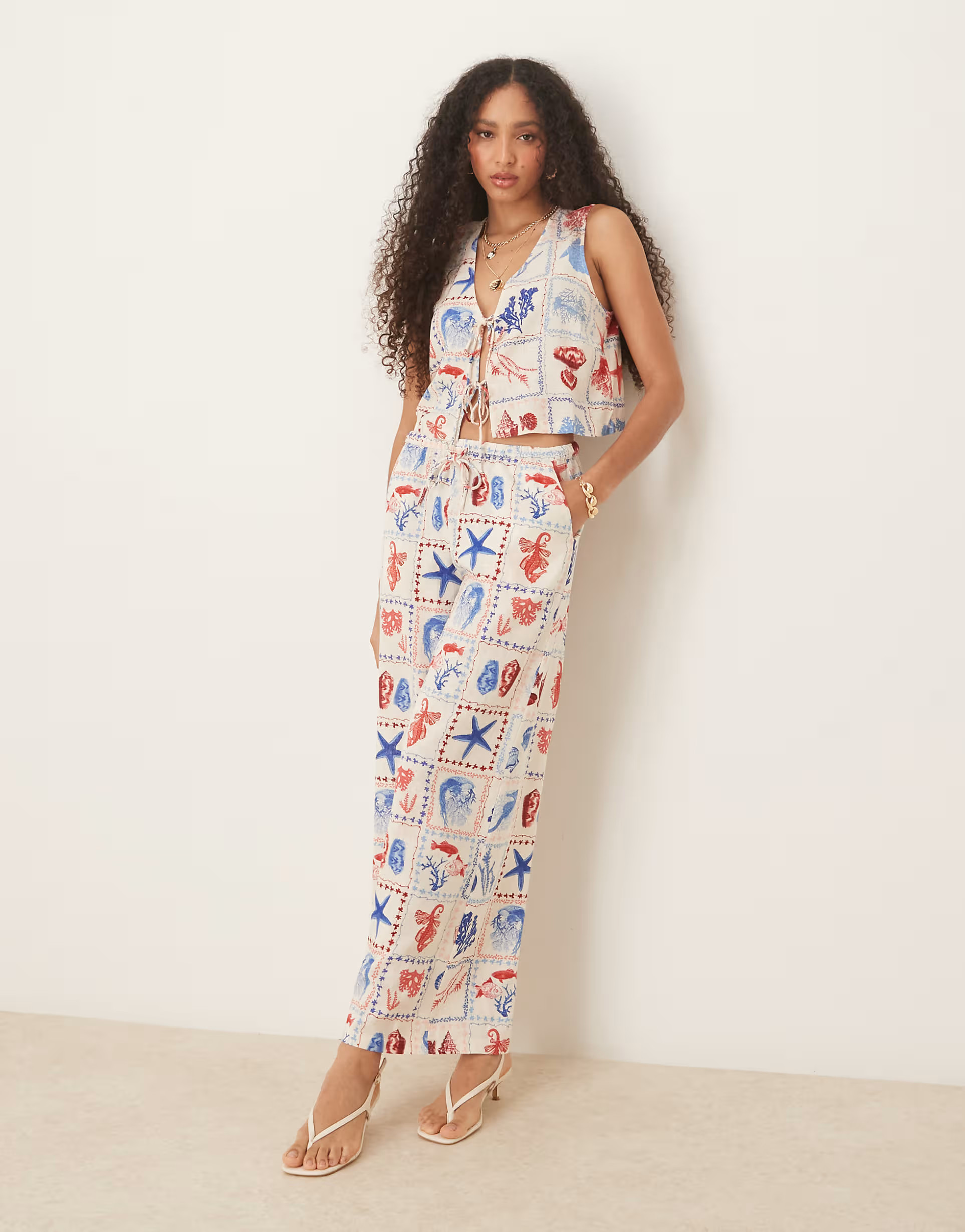 Nobody's Child Reese linen wide leg trousers co-ord in shell tile print | ASOS (Global)