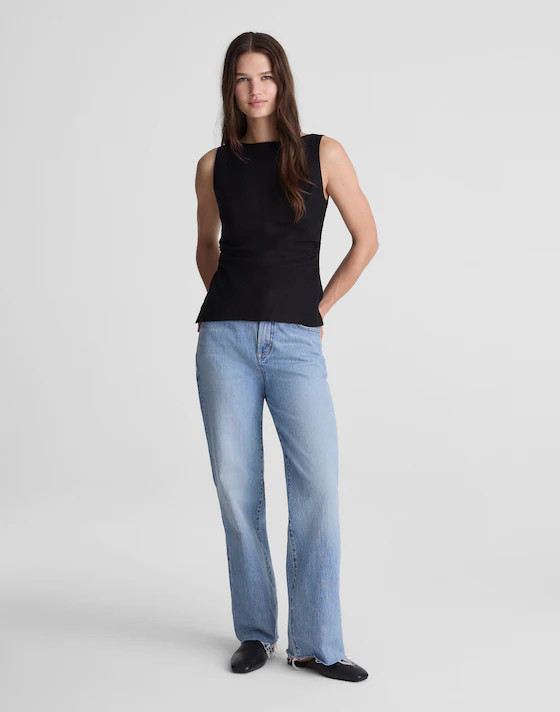 Cinched Boatneck Sleeveless Top in 100% Linen | Madewell