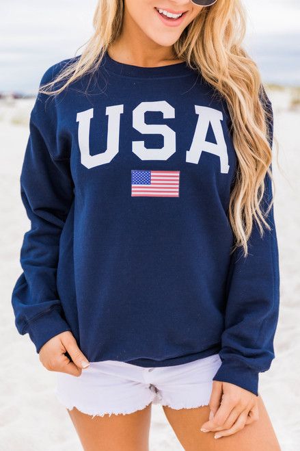 Athletic USA Flag Graphic Sweatshirt Navy | The Pink Lily Boutique