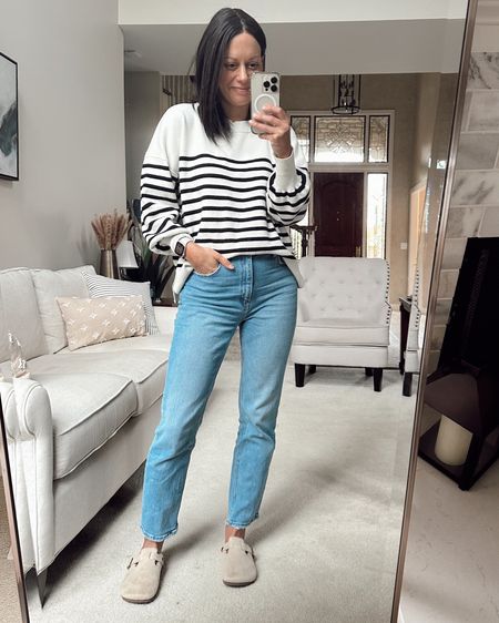 Easy fall outfit with Amazon striped sweater (Tts) and Abercrombie straight leg ankle jeans (Tts to small) 



#LTKover40 #LTKfindsunder50 #LTKstyletip