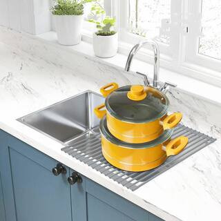 17 in. x 13 in. Silicone Grey Over Sink Dish Rack, Foldable Anti-Slip Drainer, Roll Up Drying Mat for Kitchen Counter | The Home Depot