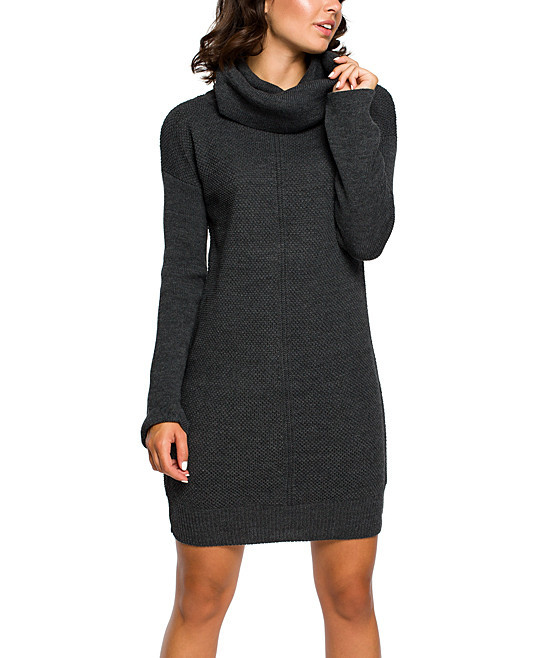 BeWear Women's Sweater Dresses graphite - Graphite Cowl-Neck Sweater Dress - Women | Zulily