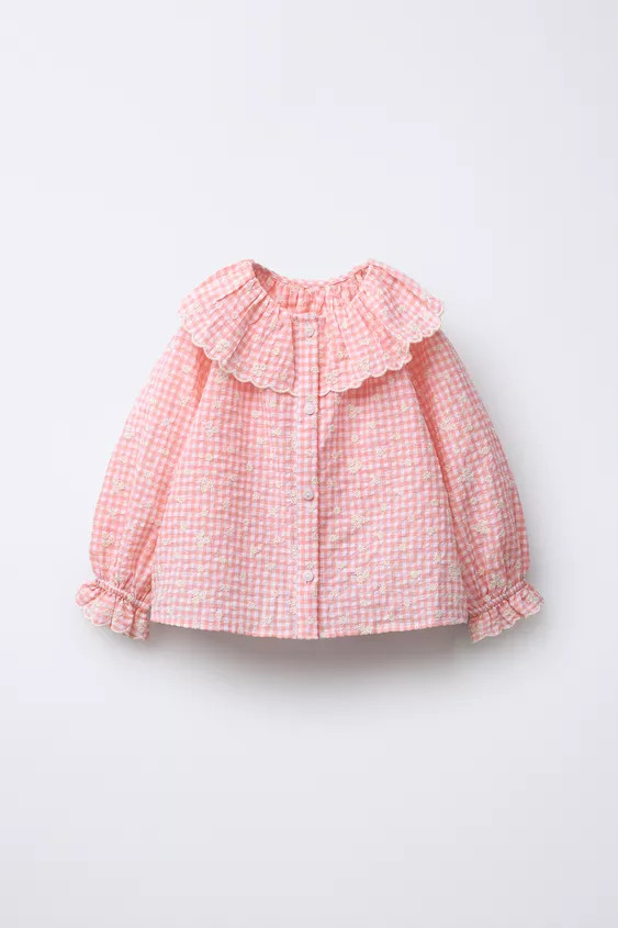 GINGHAM BLOUSE WITH EMBROIDERED FLOWERS | Zara US