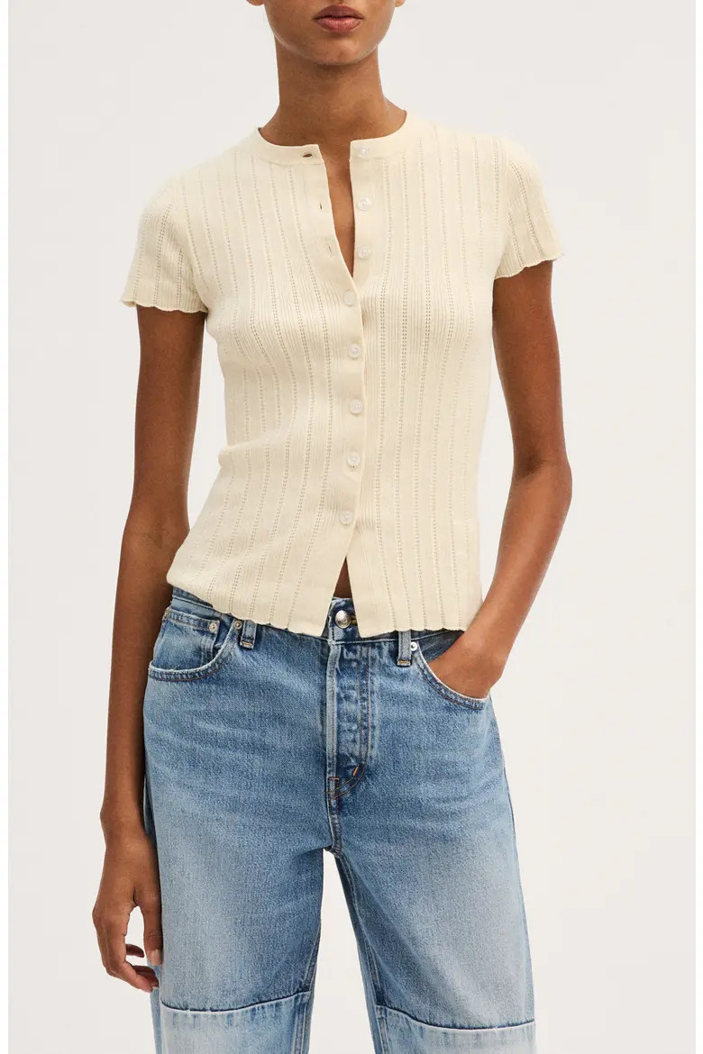 Madewell Cotton Blend Pointelle Short Sleeve Cardigan (Women) | Nordstrom | Nordstrom