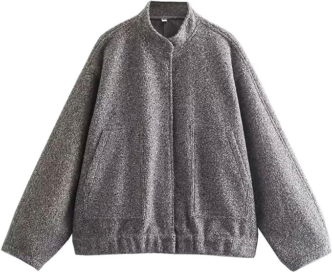 Laosiros Womens Oversized Sweatshirts Classic Aviator Jacket Long Sleeve Suction Iron Button Casu... | Amazon (US)