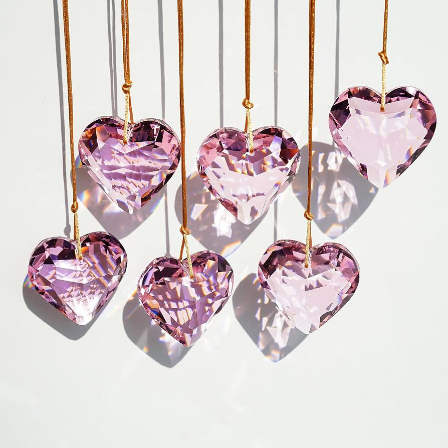 H&D HYALINE & DORA 6pcs Pink Heart Crystal Ornaments Valentine's Day Heart Shaped Ornaments Rainb... | Amazon (US)