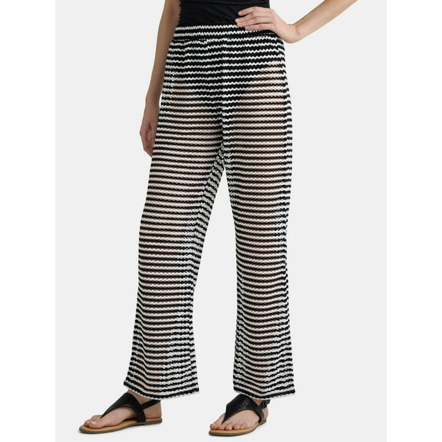 Time and Tru Women’s and Women’s Plus Stripe Mesh Coverup Pants, Sizes XS-3X | Walmart (US)