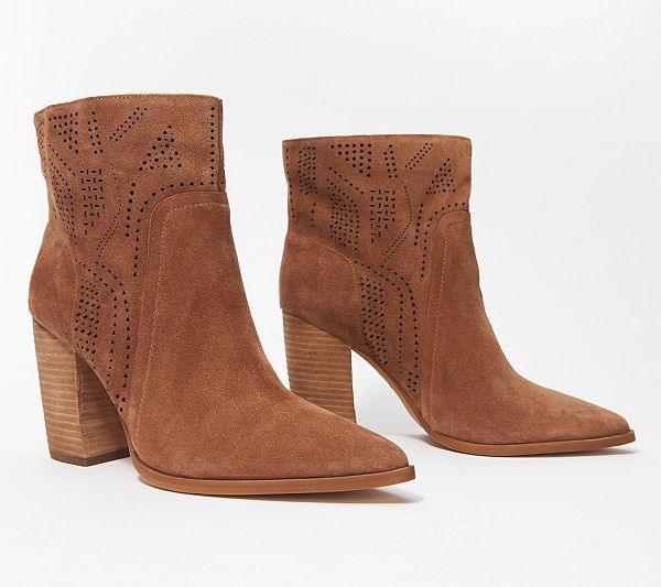 Vince Camuto Leather Perforated Ankle Boots - Catheryna | QVC