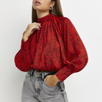Red animal print cropped blouse | River Island (UK & IE)