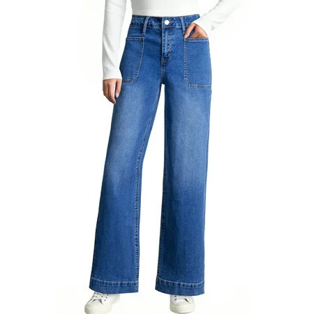 DOKOTOO Women's Wide Leg Jeans High Waisted Vintage Stretchy Loose Denim Pants with Big Pockets | Walmart (US)