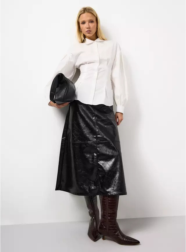 Black Vinyl Midaxi Full Skirt 12 | Tu Clothing