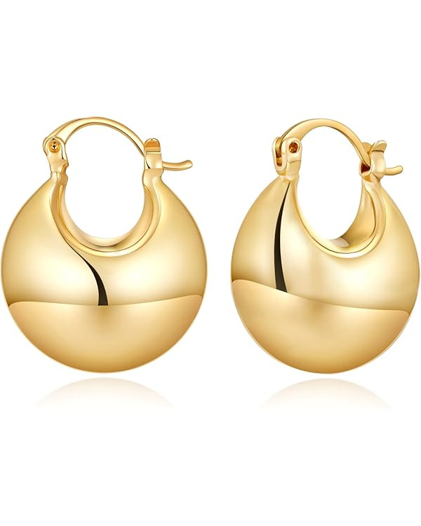 FAMARINE Small Chunky Thick Hoop Earrings for Women Girls Gold Hoops Huggie Earrings for Men Gift... | Amazon (US)