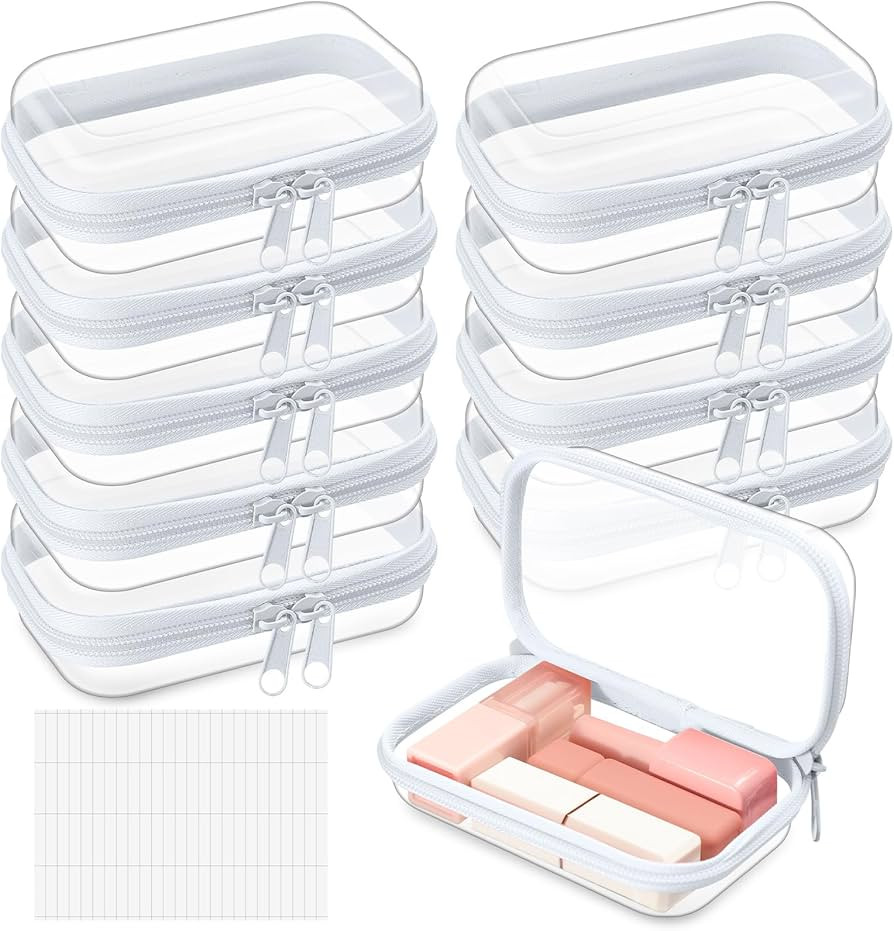 Sanwuta 10 Pcs Hard Zipper Case Clear Hard Pouches Plastic Zipper Pencil Box Toy Storage Bins Por... | Amazon (US)