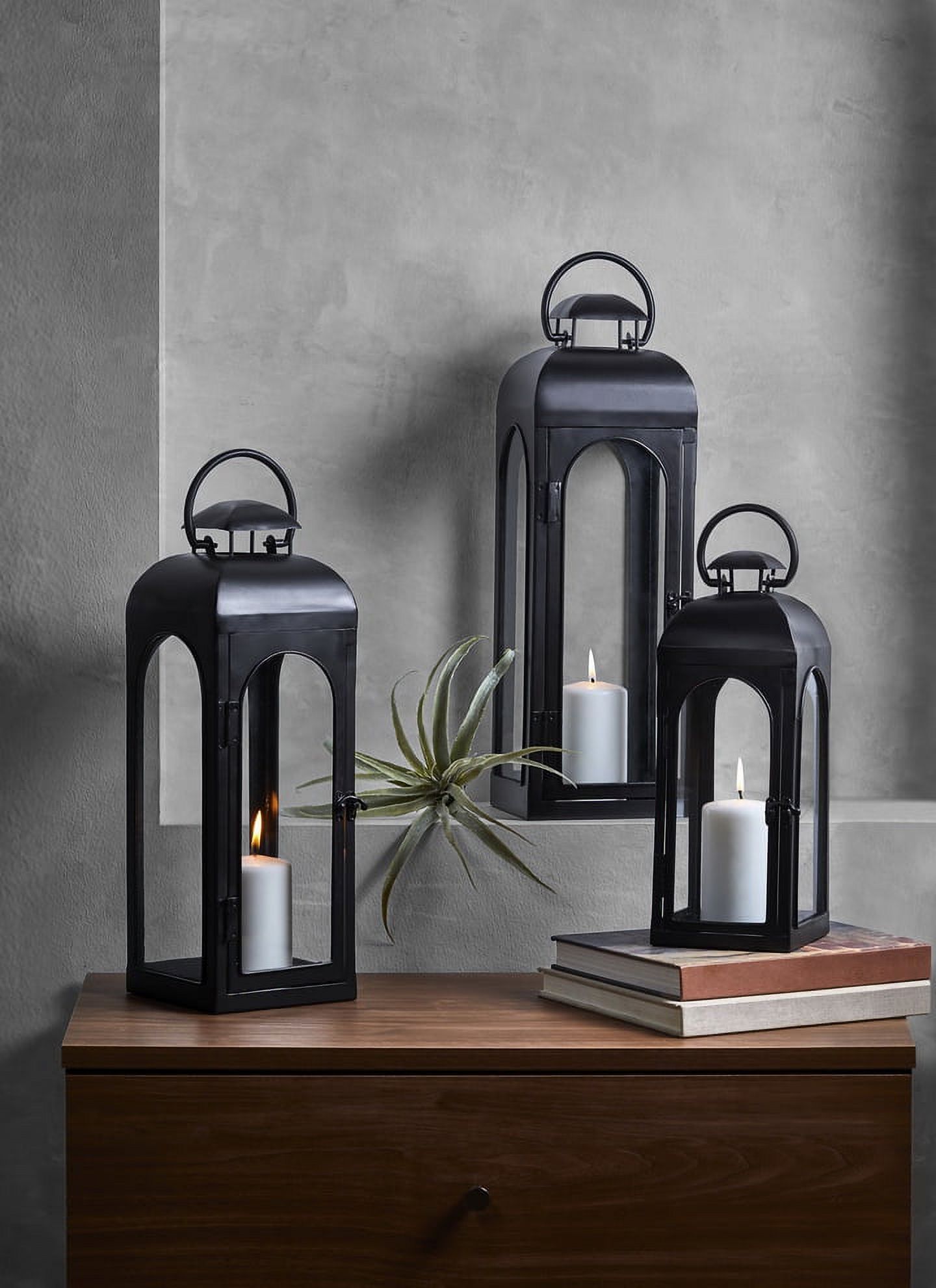 Better Homes & Gardens 14" Black Metal Candle Holder Lantern, Small | Walmart (US)