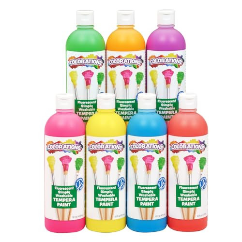 Colorations Washable Tempera Paint, Set of 7, 16 fl oz, Set of 7, Neon, Neon, Non Toxic, Vibrant, Bold, Bright, Kids Paint, Craft, Hobby, Fun, Art Supplies, Black | Amazon (US)