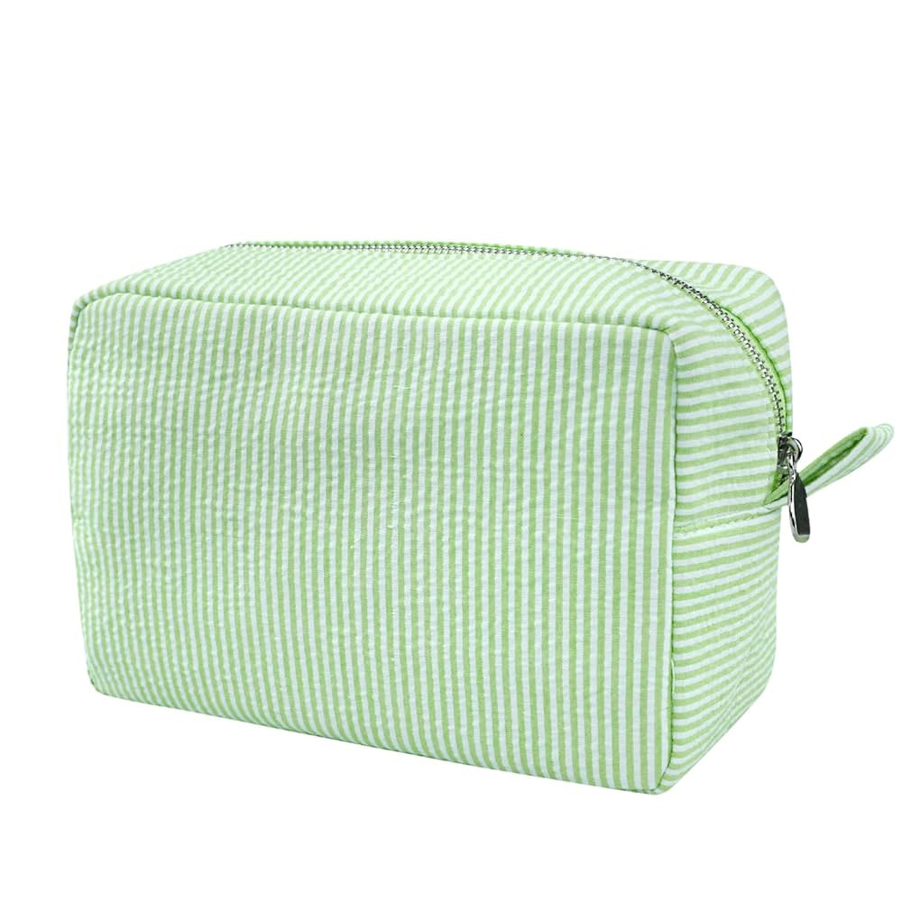 GFU Cosmetic Bags for Women, Seersucker Cosmetic Bag, Travel Toiletry Stripe Makeup Bag, Large Wo... | Amazon (US)