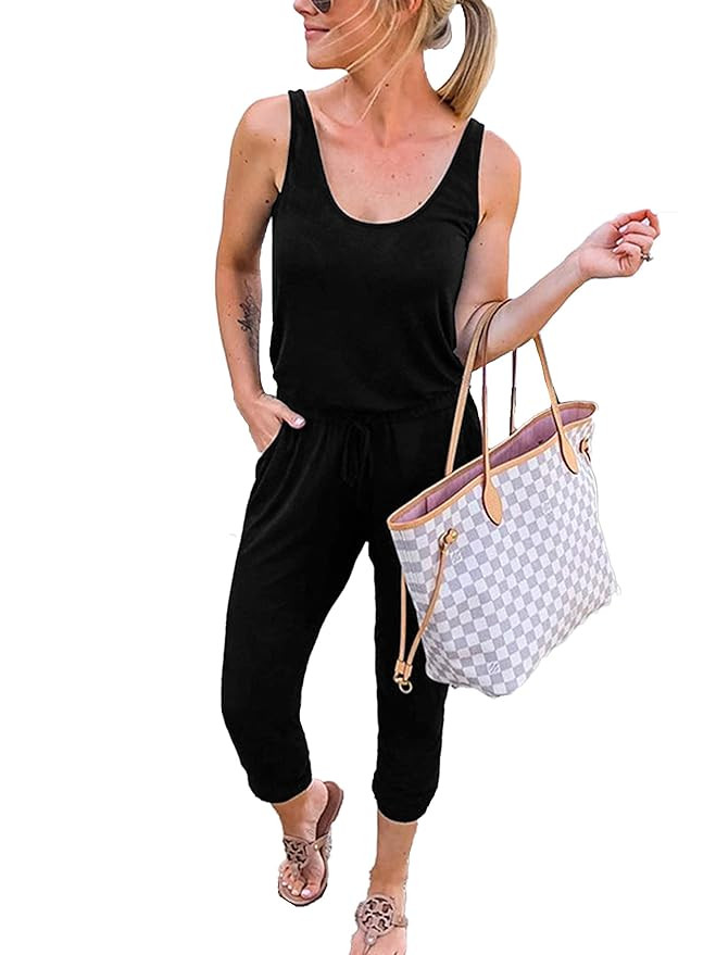 ANRABESS Women's Summer Tank Jumpsuit Casual Loose Sleeveless Beam Foot Elasitic Waist Jumpsuit R... | Amazon (US)